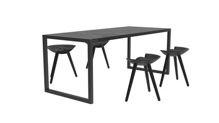dining table with chair angle view without shadow 3d render