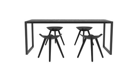 dining table with chair front view without shadow 3d render