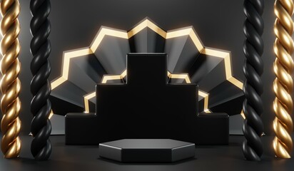 3D rendering of black podium background for black friday product on podium