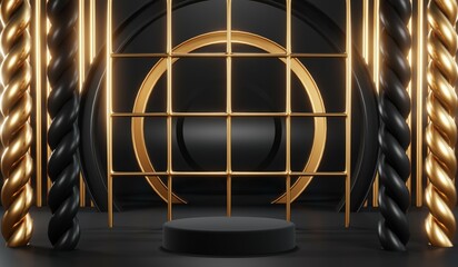 3D rendering of black podium background for black friday product on podium