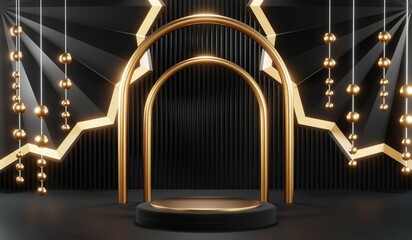 3D rendering of black podium background for black friday product on podium