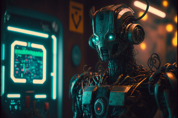 Robot Cyberpunk 2077. Generative AI, Generative, AI.