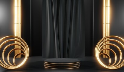 3D rendering of black podium background for black friday product on podium