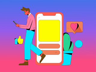 Virtual characters social communication concept business flat vector hand drawn illustration
