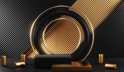3D rendering of black podium background for black friday product on podium