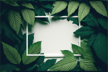 Abstract white frame in the leaves with copy space