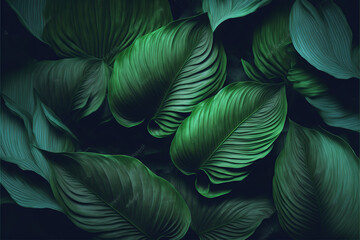 Leaves of Spathiphyllum cannifolium, abstract green texture, nature background