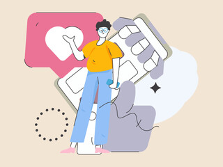 Virtual characters social communication concept business flat vector hand drawn illustration
