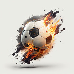 Flying Soccer Ball in Fire Trail on White Background, Isolated Football with Flames, Generative AI