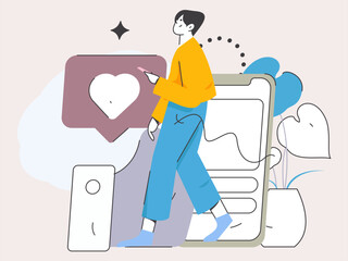 Virtual characters social communication concept business flat vector hand drawn illustration
