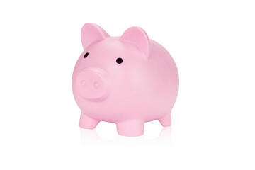 Pink piggy bank isolated on white background with clipping path.