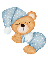 Watercolor cute bear cartoon character 