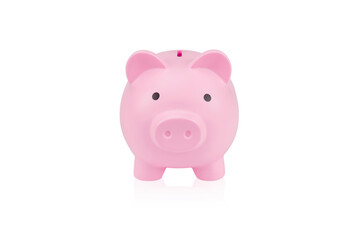 Pink piggy bank isolated on white background with clipping path.