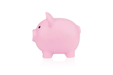 Pink piggy bank isolated on white background with clipping path.