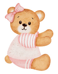 Watercolor cute bear cartoon character 