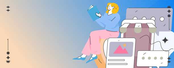 Virtual characters social communication concept business flat vector hand drawn illustration
