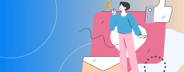 Virtual characters social communication concept business flat vector hand drawn illustration
