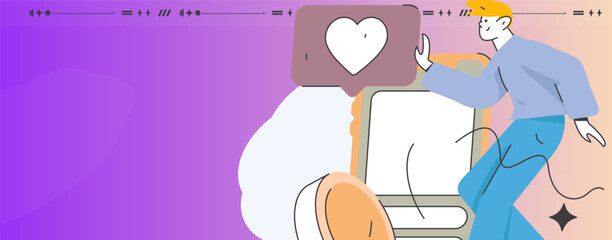 Virtual characters social communication concept business flat vector hand drawn illustration
