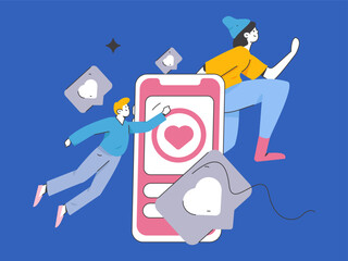 Virtual characters social communication concept business flat vector hand drawn illustration
