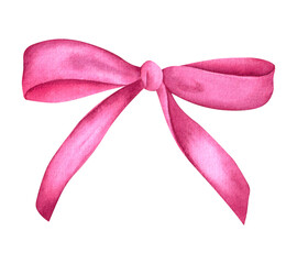 Illustration of a pink ribbon bow drawn by watercolor