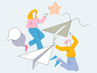 Virtual characters social communication concept business flat vector hand drawn illustration
