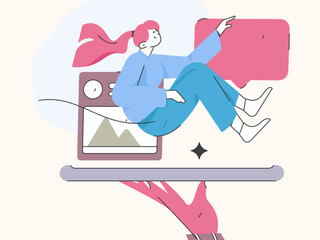 Virtual characters social communication concept business flat vector hand drawn illustration
