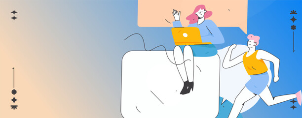 Virtual characters social communication concept business flat vector hand drawn illustration
