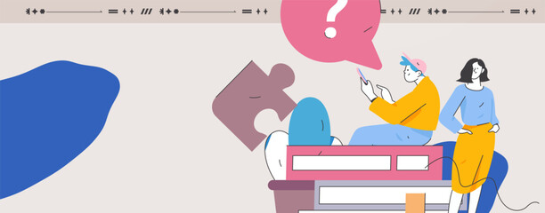 Virtual characters social communication concept business flat vector hand drawn illustration
