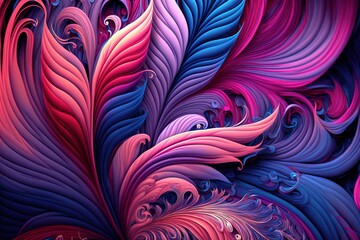 a close up of soft feathers. Colorful. feathers on black background. generative ai