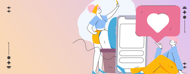 Virtual characters social communication concept business flat vector hand drawn illustration
