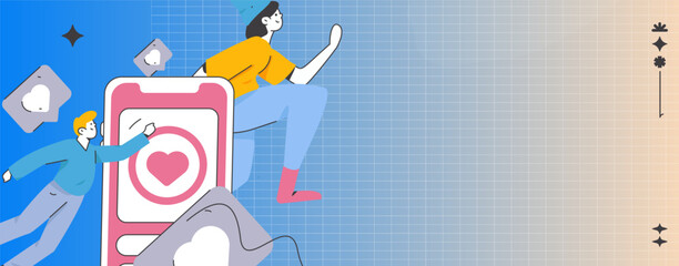 Virtual characters social communication concept business flat vector hand drawn illustration
