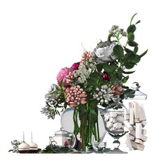 decorative flowers and plants for the interior,  isolated on transparent background, 3D illustration, cg render