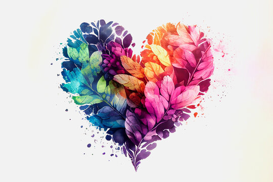 Watercolor heart of flowers -Generative Ai