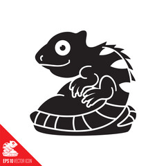 Iguana on a rock cartoon vector glyph icon