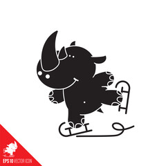 Ice skating happy Rhino cartoon vector glyph icon