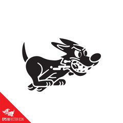 Running and slobbering dog with rabies vector glyph icon