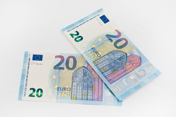 Euro banknotes of different values. Euro cash background. closeup view. Salary, savings, European union economic crisis concept.

