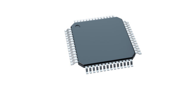  3d render of microchip or semiconductor chip, for computing. Png format with transparent background.