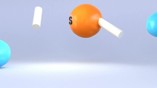 Hydrogen sulfide. H2S water molecule as model. Sulfur and hydrogen compound. 3D animation