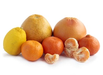 tropical various citrus fruits isolated close up