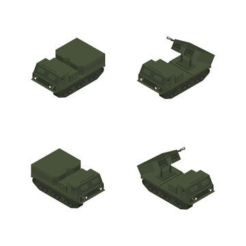Highly mobile artillery missile system, 3D vector illustration.