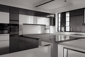 Modern Contemporary kitchen room interior. warm tone. Generative AI illustration.