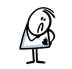 Doodle disgruntled, sad woman looks at a soiled dress.