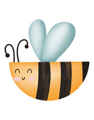Watercolor cute bee cartoon character