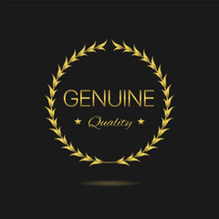 Genuine quality golden laurel wreath vector label