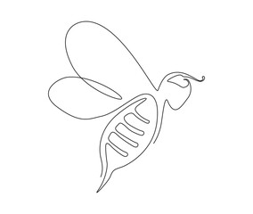 Continuous one line drawing of fliying bee. Simple illustration of honey bee line art vector illustration.