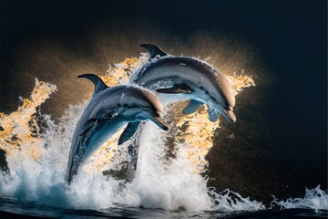 dolphin jumping out of water, ai generated