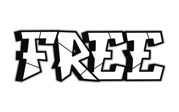 Free word trippy psychedelic graffiti style letters.Vector hand drawn doodle cartoon logo Free illustration. Funny cool trippy letters, fashion, graffiti style print for t-shirt, poster concept