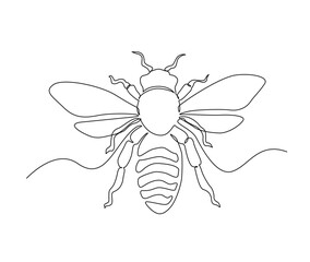 Continuous one line drawing of fliying bee. Simple illustration of honey bee line art vector illustration.