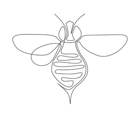 Continuous one line drawing of fliying bee. Simple illustration of honey bee line art vector illustration.